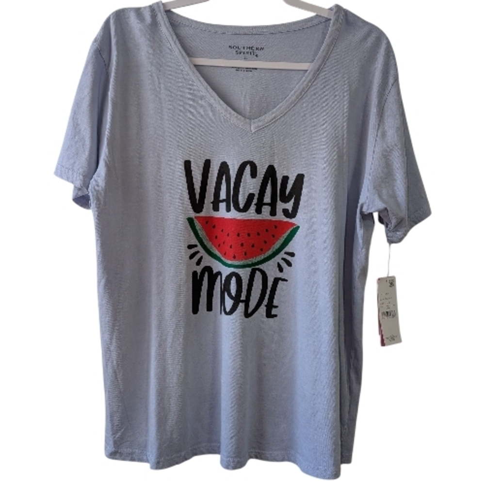 SOUTHERN SPIRIT WOMEN'S PERI BLUE VACAY MODE GRAPHIC TEE SIZE L